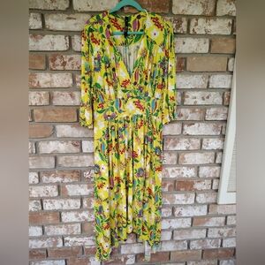 Melissa McCarthy Yellow Floral Jersey Knit High Low Dress Sz 3X Vacation Travel